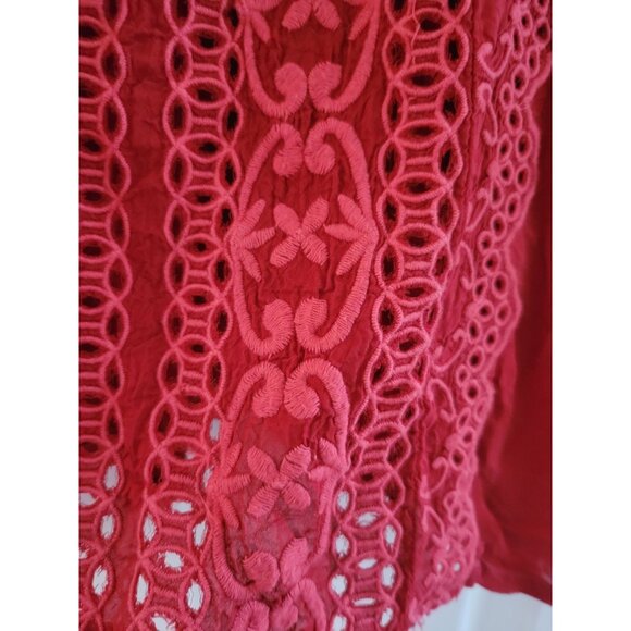 Johnny Was Red Eyelet Top lace Embroidered blouse size XL Cupro boho festival - Picture 4 of 6